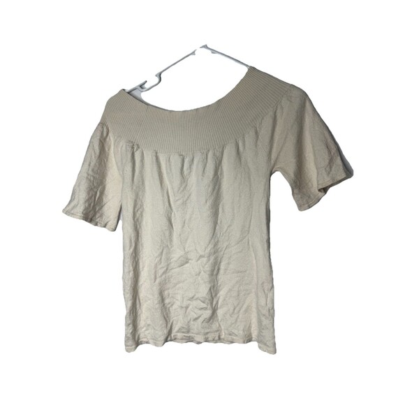 BCBG Max Azria Womens Silk Off The Shoulder Cashmere Blouse Beige Size S - Picture 5 of 5